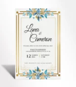Royal Blue Floral Frame Wedding Invitation