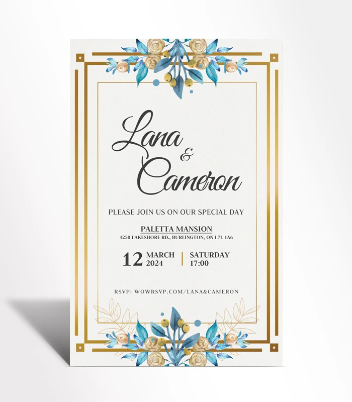 883 Royal Blue Floral Frame Wedding Invitation - Image 1