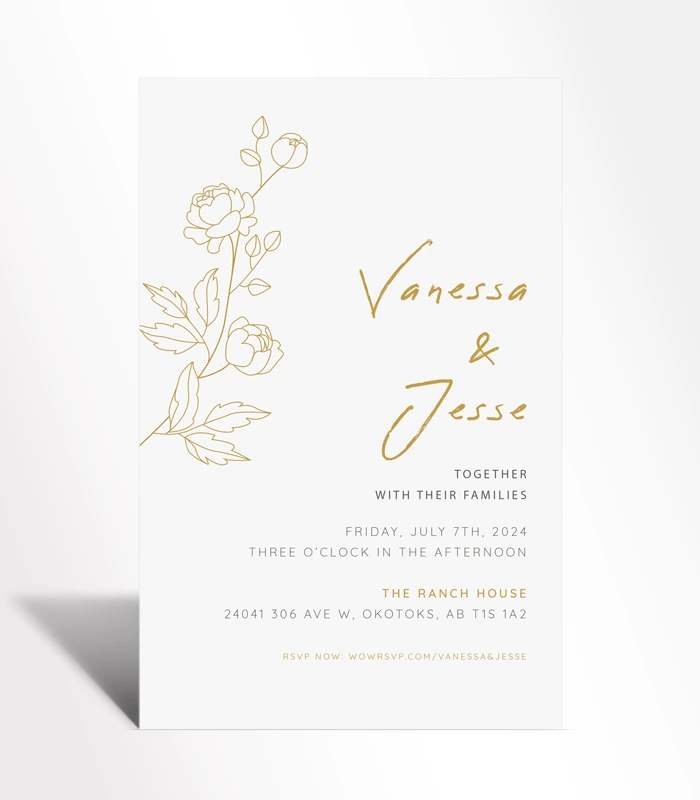 894 Golden Line Art Wedding Invitation - Image 1