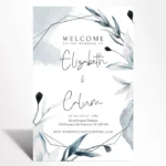 Blue Watercolor Botanical Wedding Invitation