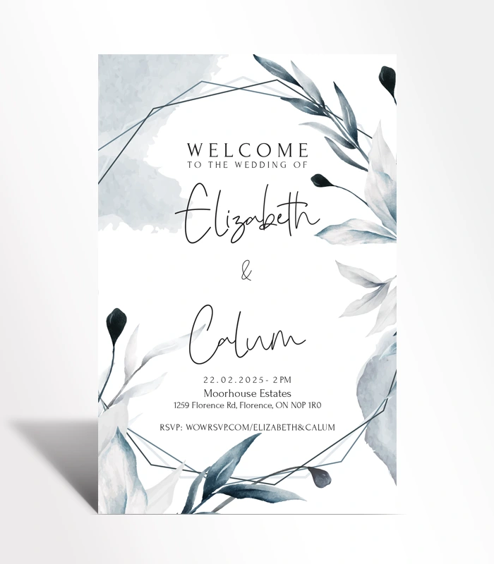 905 Blue Watercolor Botanical Wedding Invitation - Image 1