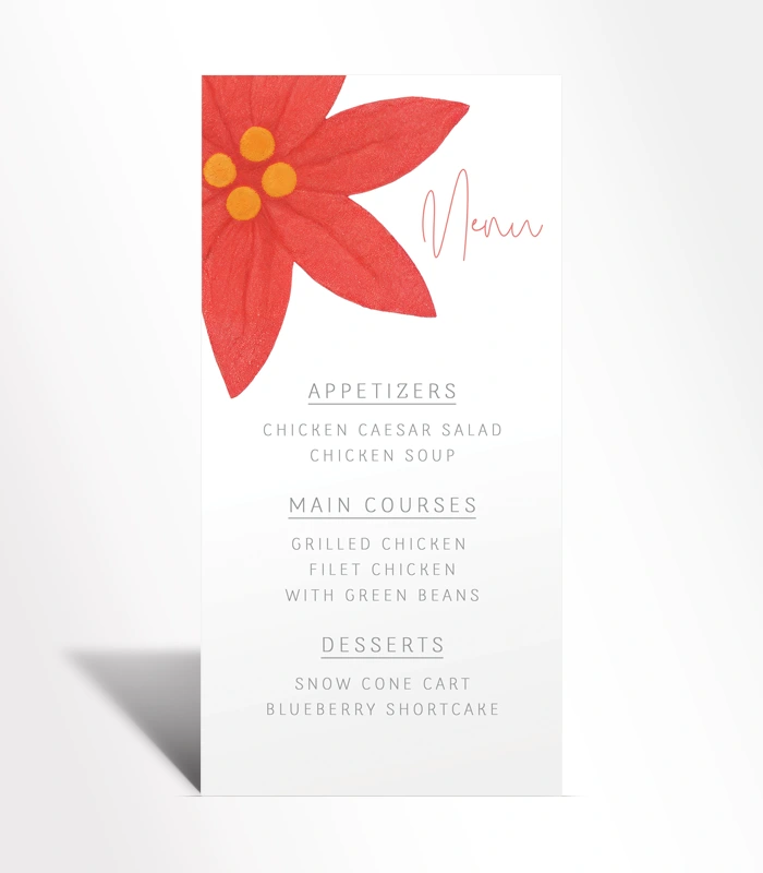 5 W Coral Bloom Menu Card - Image 1