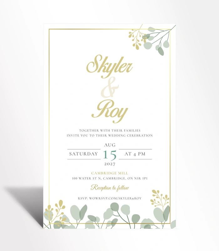 916 Eucalyptus Gold Wedding Invitation - Image 1