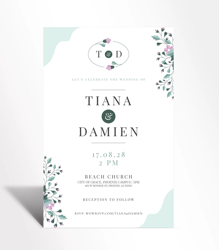 929 Mint Green Floral Wedding Invitation - Image 1