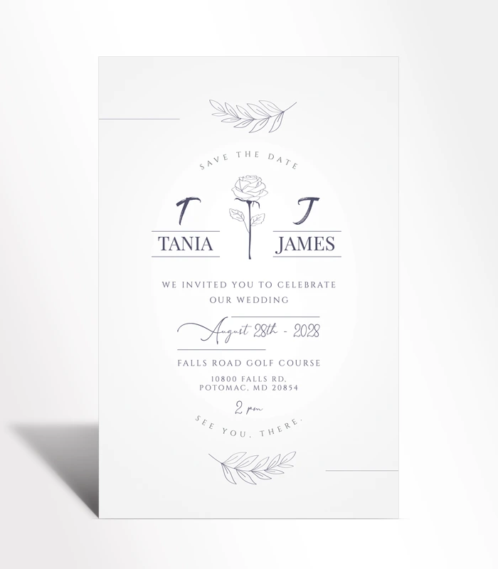934 Minimalist Black and White Rose Wedding Invitation - Image 1